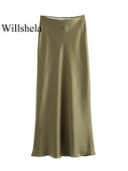 Satin Midi Skirt High Waist Flowy A - Line — Quiet Luxury Old Money Chic - BaeSprout.com