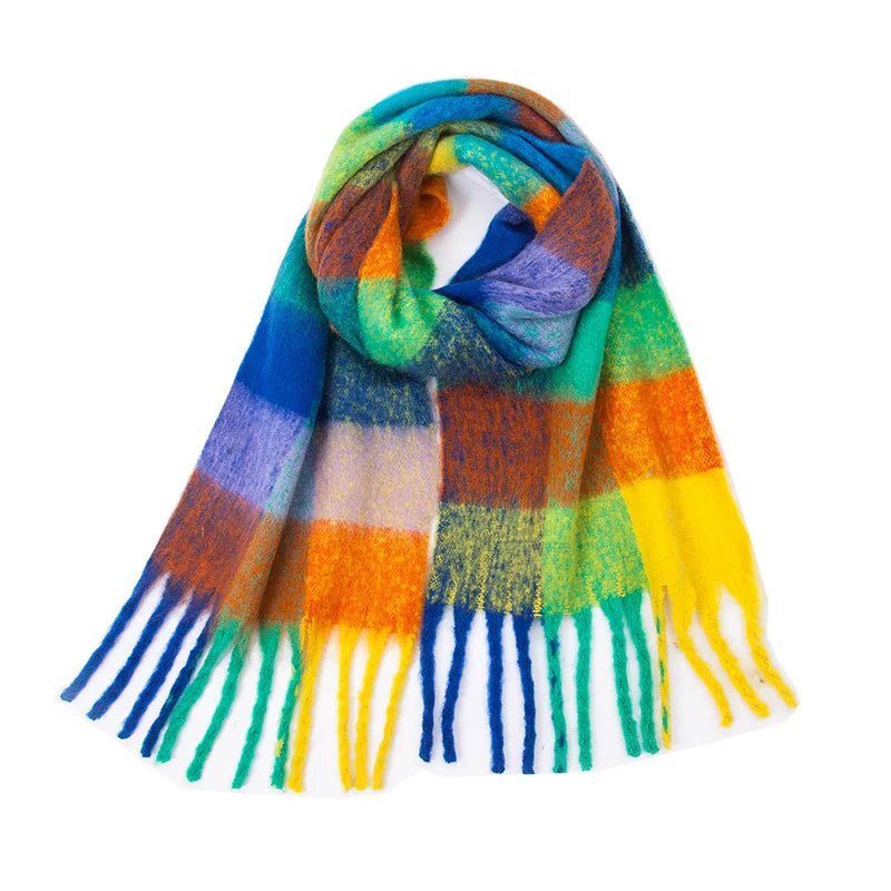 Fuzzy Color Block Tassel Scarf — Y2K Indie Winter Style - BaeSprout.com