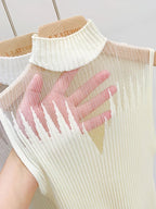 Ribbed Turtleneck Knit Vest Sheer Cut - Out — Y2K Coquette Streetwear - BaeSprout.com