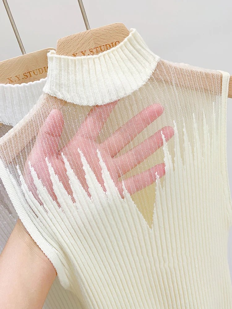 Ribbed Turtleneck Knit Vest Sheer Cut - Out — Y2K Coquette Streetwear - BaeSprout.com