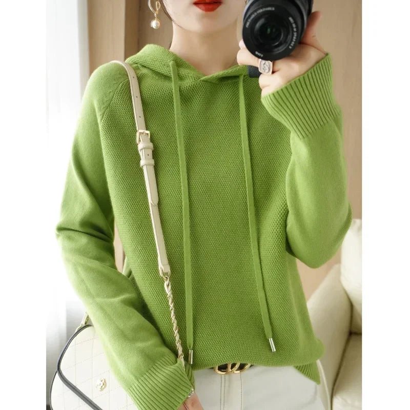 Cozy Knit Hooded Pullover Sweater with Drawstring — Casual Winter - BaeSprout.com