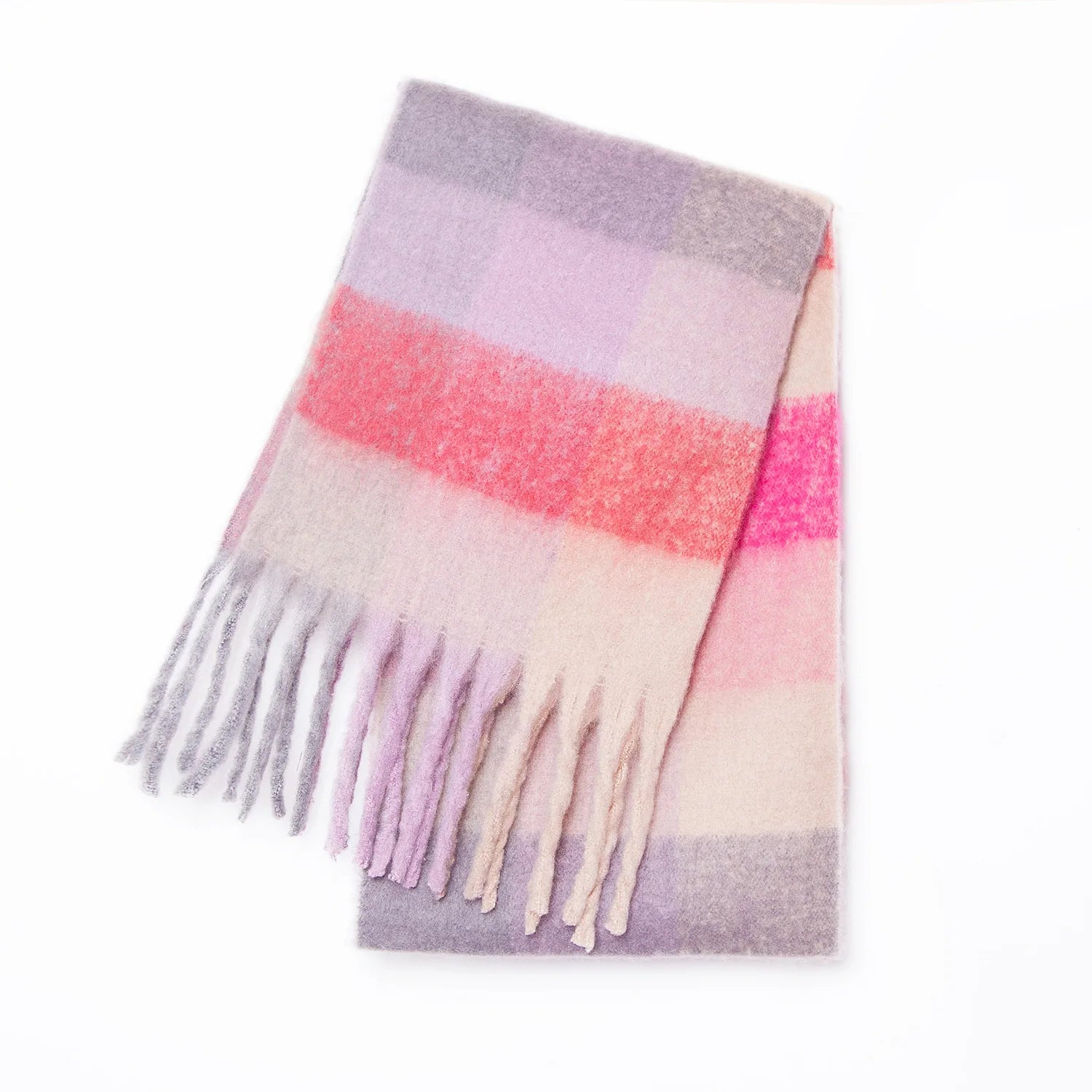 Fuzzy Color Block Tassel Scarf — Y2K Indie Winter Style - BaeSprout.com