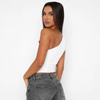 One Shoulder Crop Top Ruched Sleeveless — Y2K Baddie & Going Out - BaeSprout.com