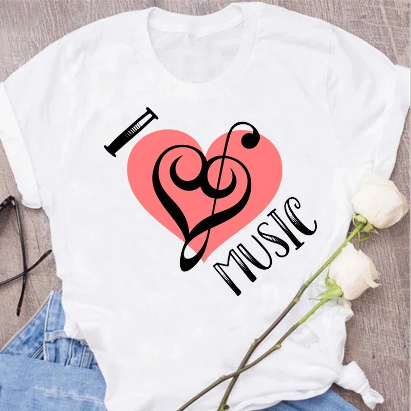 Music Heartbeat Graphic Tee Short Sleeve — Indie Alt & Harajuku Style - BaeSprout.com
