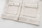 Cropped Zip - Up Jacket Collared Patch Pocket — Quiet Luxury Old Money - BaeSprout.com