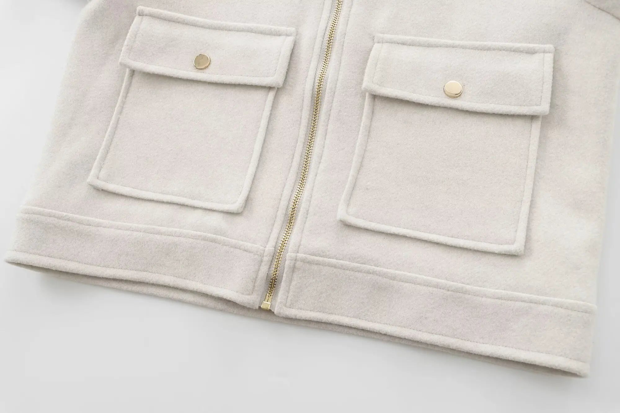 Cropped Zip - Up Jacket Collared Patch Pocket — Quiet Luxury Old Money - BaeSprout.com