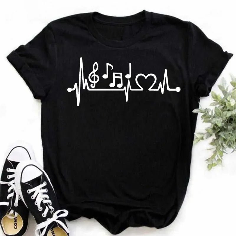 Music Heartbeat Graphic Tee Short Sleeve — Indie Alt & Harajuku Style - BaeSprout.com