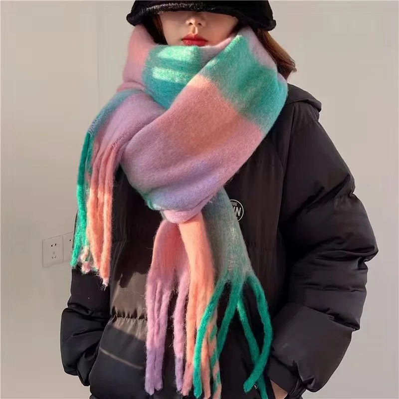 Fuzzy Color Block Tassel Scarf — Y2K Indie Winter Style - BaeSprout.com