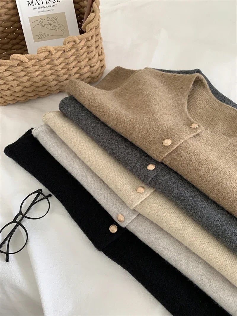 Knit Sweater Vest Gold Button Sleeveless Crop — Quiet Luxury Layering - BaeSprout.com