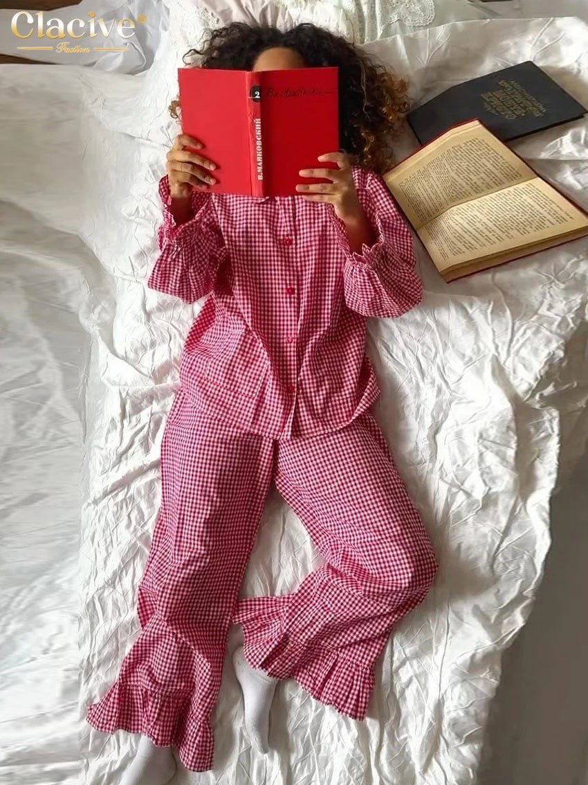 Gingham Ruffle Wide Leg Pants Set 3 Piece — Cottagecore Coquette Chic - BaeSprout.com