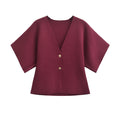V - Neck Short Sleeve Knitted Top - BaeSprout.com