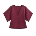 V - Neck Short Sleeve Knitted Top - BaeSprout.com