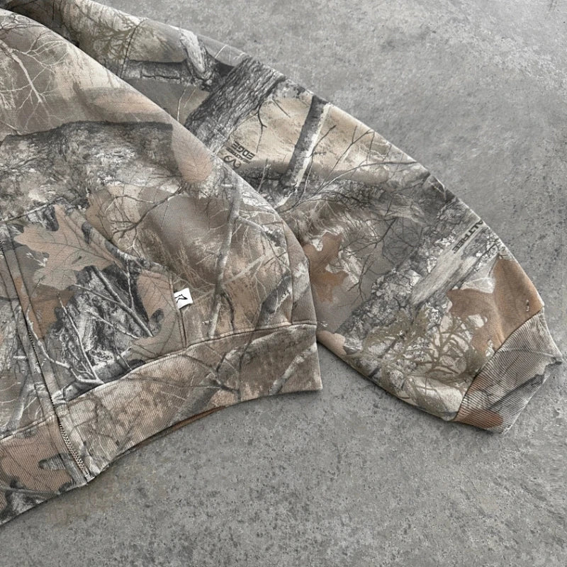 Camo Print Oversized Zip - Up Hoodie — Y2K Streetwear Everyday - BaeSprout.com