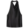 Satin Cowl Neck Halter Top with Backless Cut — Quiet Luxury Night Out - BaeSprout.com