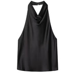 Satin Cowl Neck Halter Top with Backless Cut — Quiet Luxury Night Out - BaeSprout.com