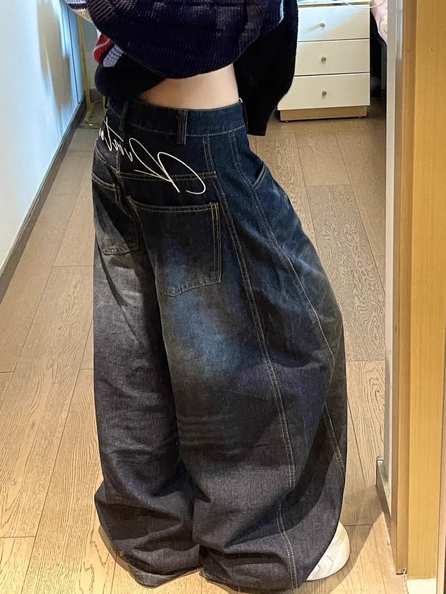 Embroidered Baggy Wide - Leg Jeans — Y2K Vintage Street - BaeSprout.com