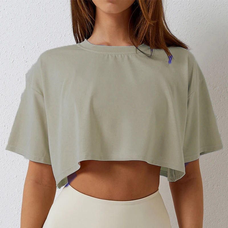 Oversized Cotton Crop Tee with Short Sleeves — Y2K Casual - BaeSprout.com