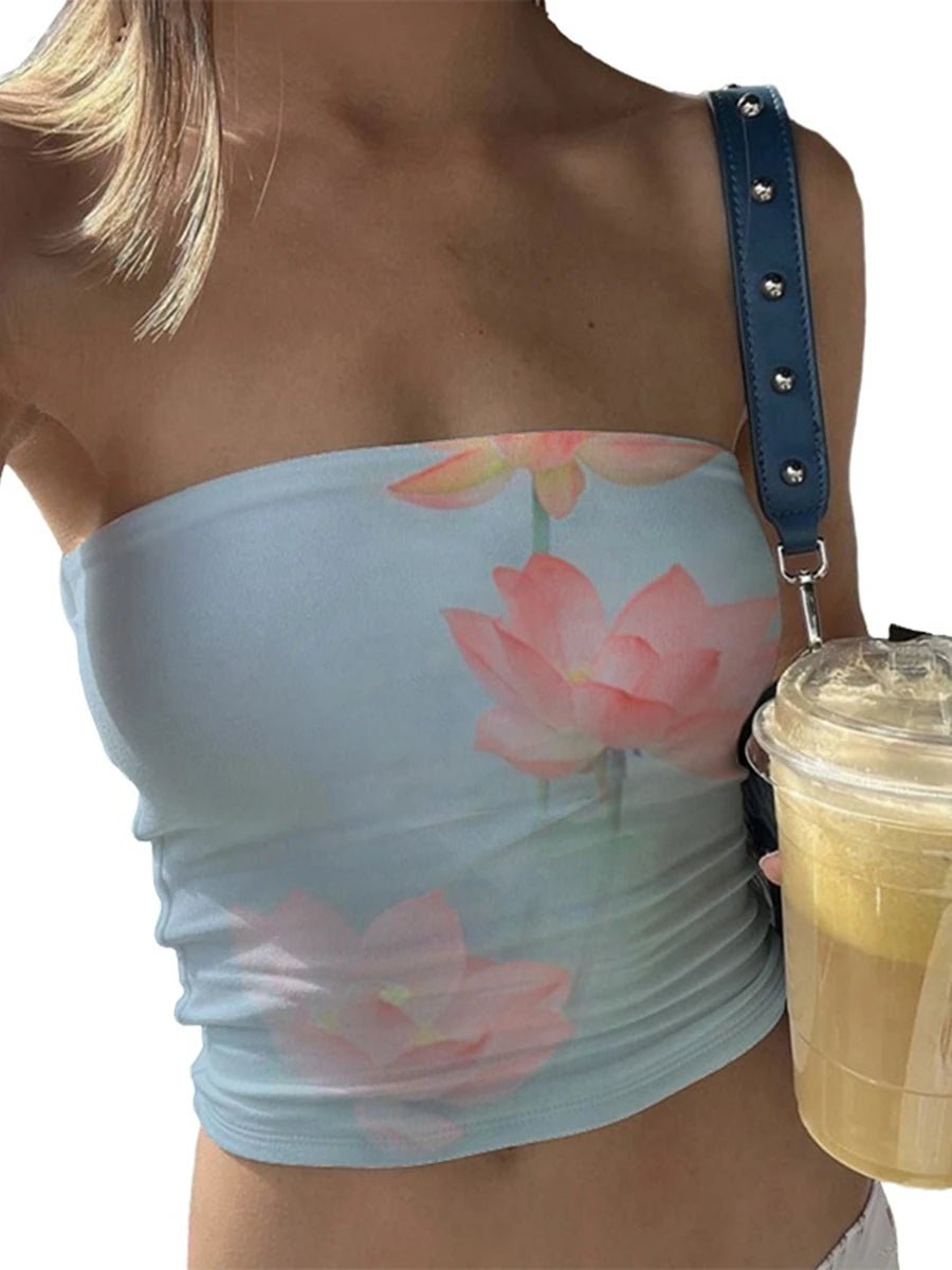Wildflower Print Tube Top Strapless Ruched — Y2K Indie & Streetwear - BaeSprout.com