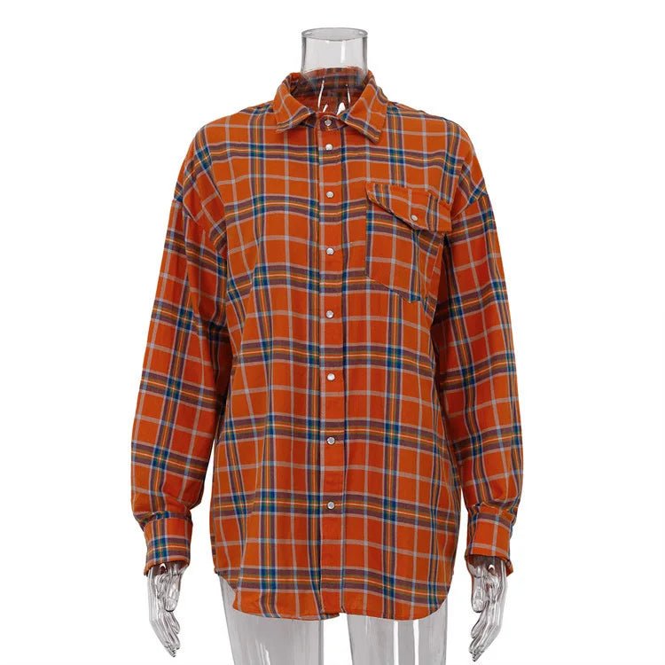 Oversized Plaid Flannel Shirt Button - Down Lapel — Indie Grunge Y2K - BaeSprout.com