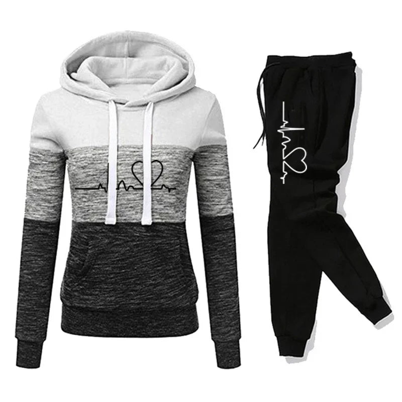 Color Block Hoodie Jogger Set Two Piece Heartbeat — Y2K Sporty Streetwear - BaeSprout.com