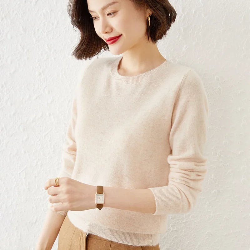 Crew Neck Cashmere - Blend Pullover Sweater - Quiet Luxury - BaeSprout.com