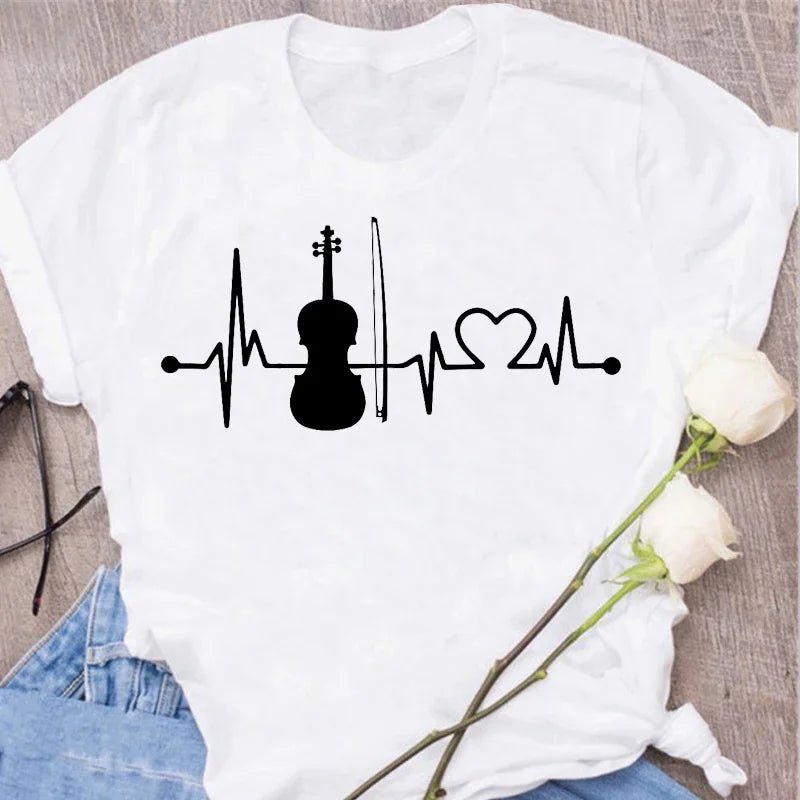 Music Heartbeat Graphic Tee Short Sleeve — Indie Alt & Harajuku Style - BaeSprout.com