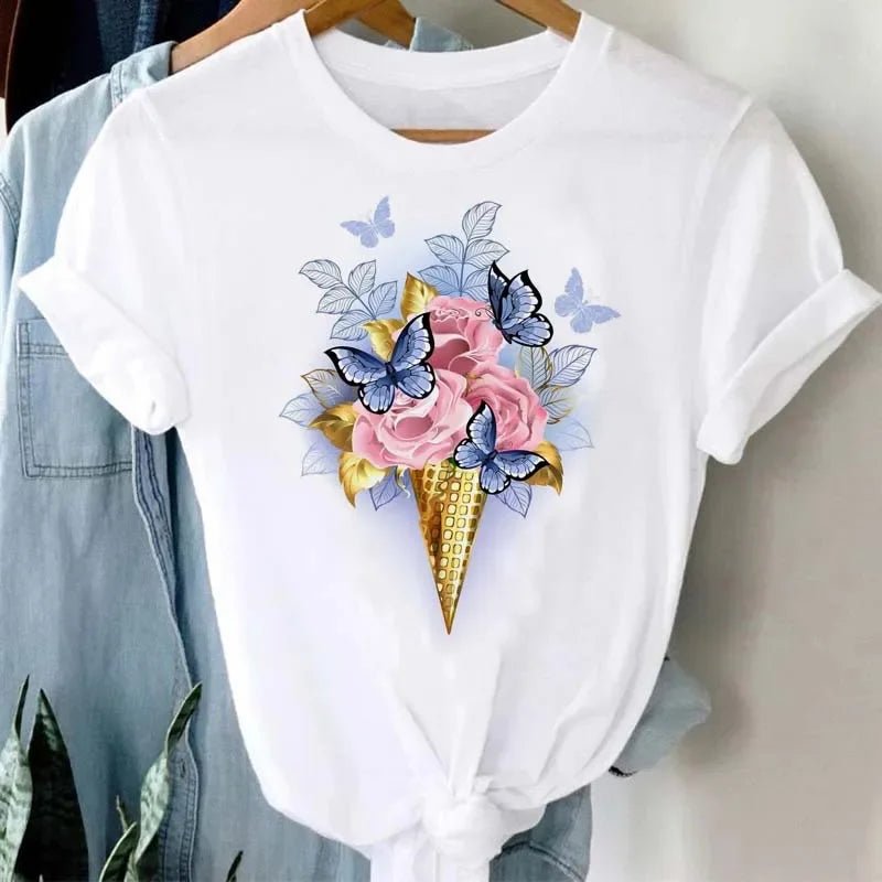 Summer Cartoon Butterfly Print Top - BaeSprout.com