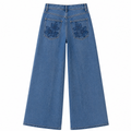 Midnight Bloom Floral Appliqué - Wide Leg Jeans