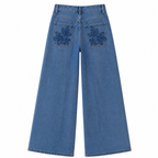 Midnight Bloom Floral Appliqué - Wide Leg Jeans