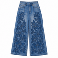 Midnight Bloom Floral Appliqué - Wide Leg Jeans - BaeSprout.com