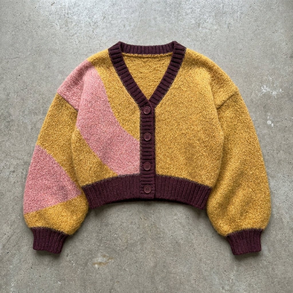 Sunset Bloom - Mustard Mohair Grandad Cardigan - BaeSprout.com