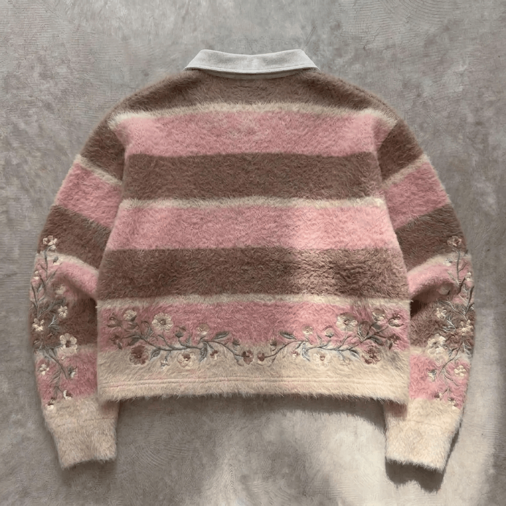Bloomed Grace - Premium Pink Stripe Collared Sweater - BaeSprout.com