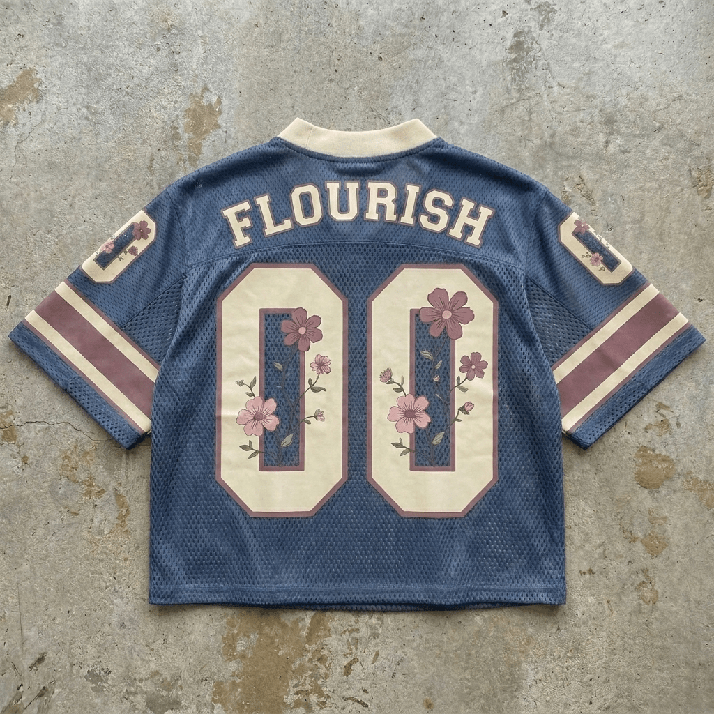 Flourish Jersey - Premium Vintage Blue Mesh Top - BaeSprout.com