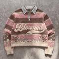 Bloomed Grace - Premium Pink Stripe Collared Sweater - BaeSprout.com