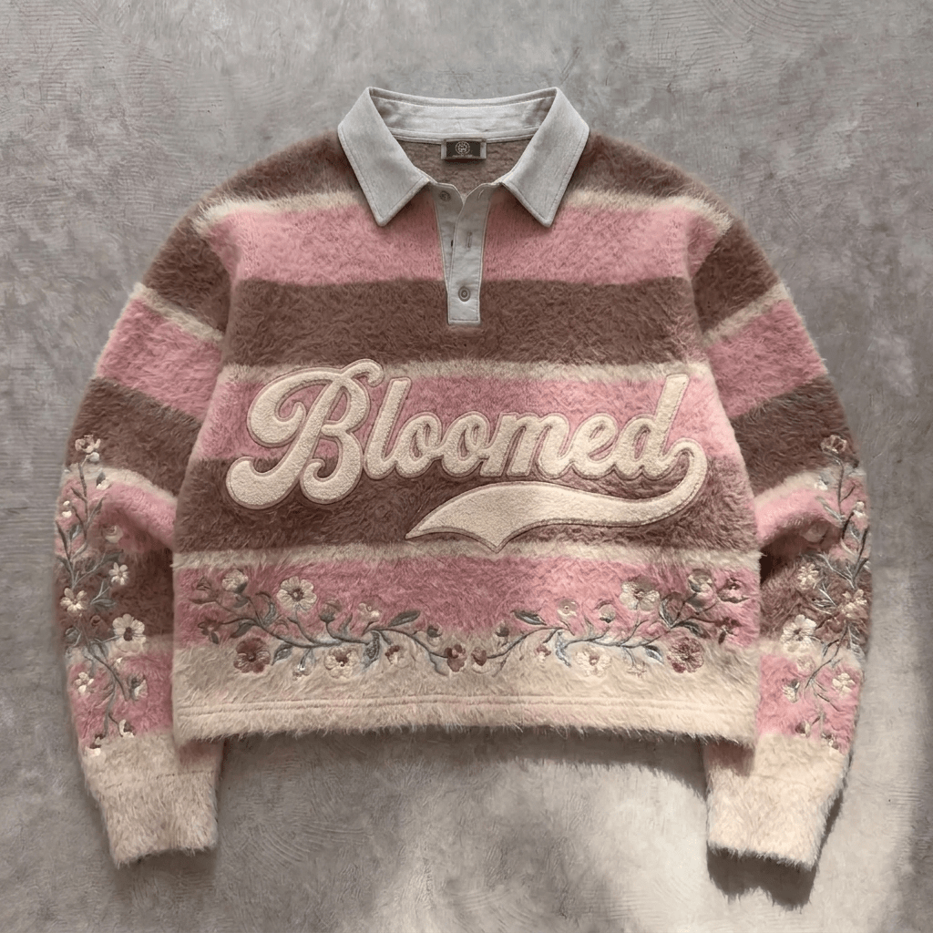 Bloomed Grace - Premium Pink Stripe Collared Sweater - BaeSprout.com