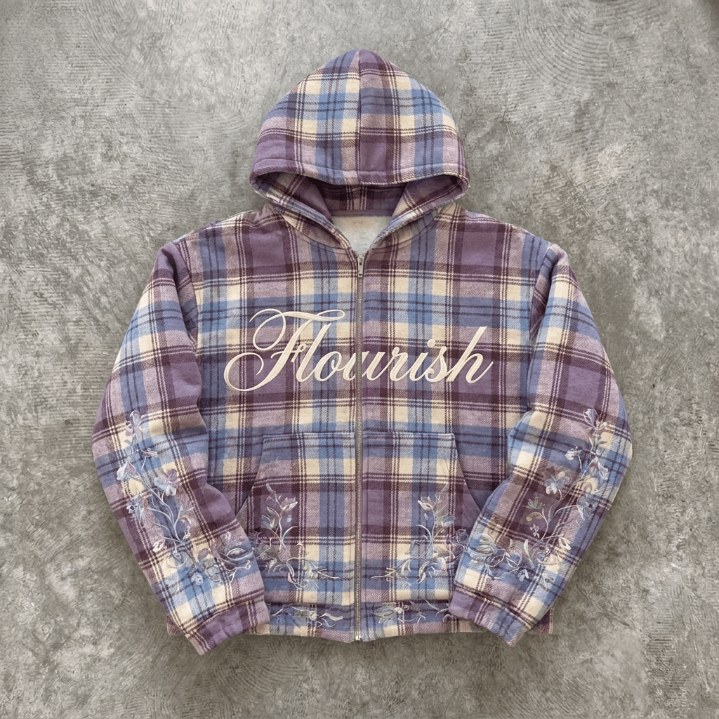 Plaid Bloom - Premium Lavender Zip Hoodie - BaeSprout.com