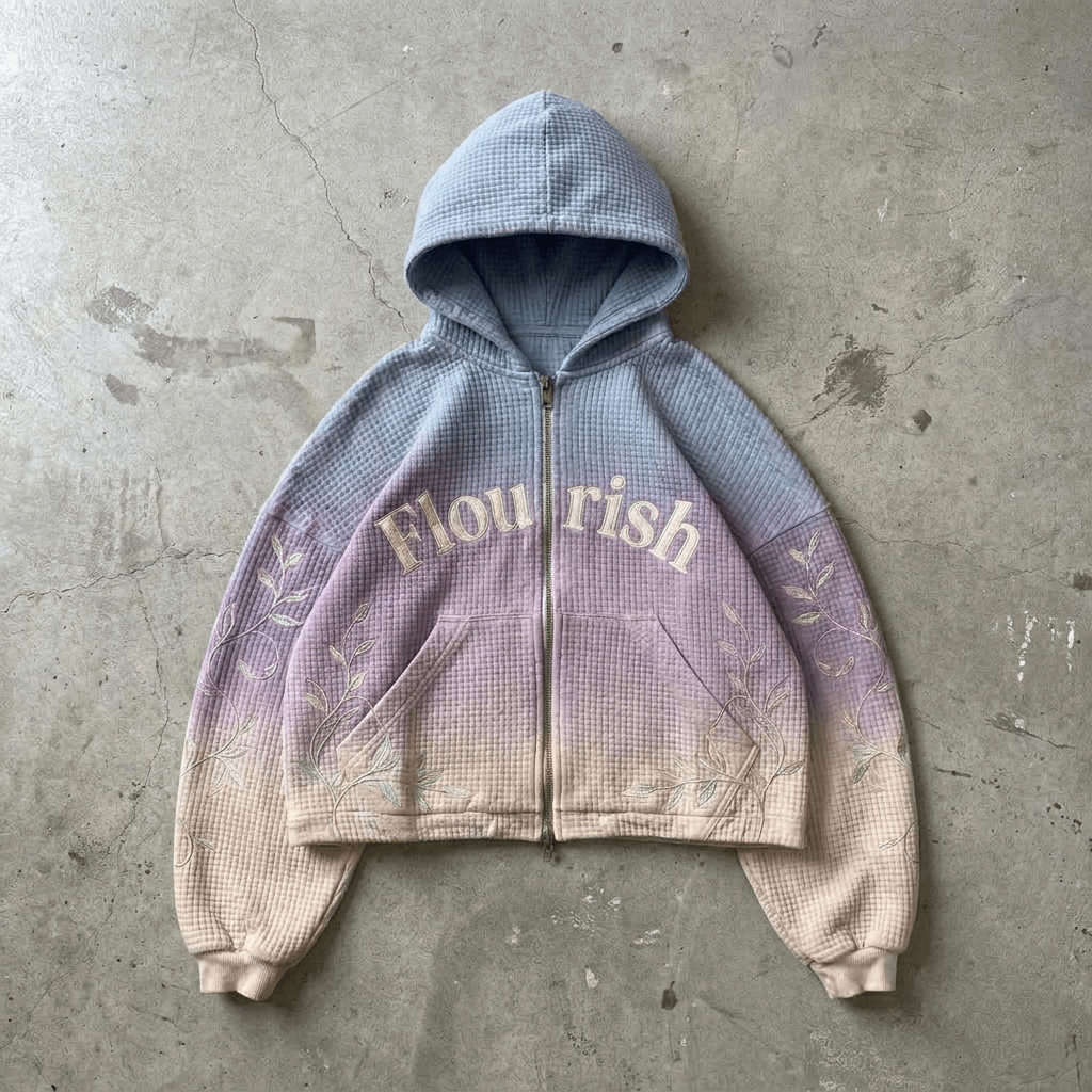 Pastel Bloom - Premium Ombre Waffle Zip Hoodie - BaeSprout.com