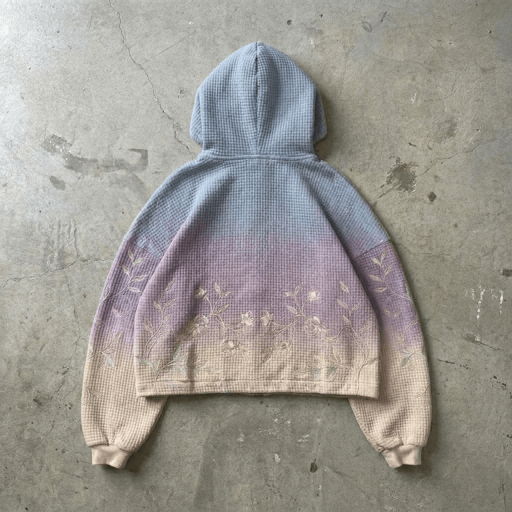 Pastel Bloom - Premium Ombre Waffle Zip Hoodie - BaeSprout.com